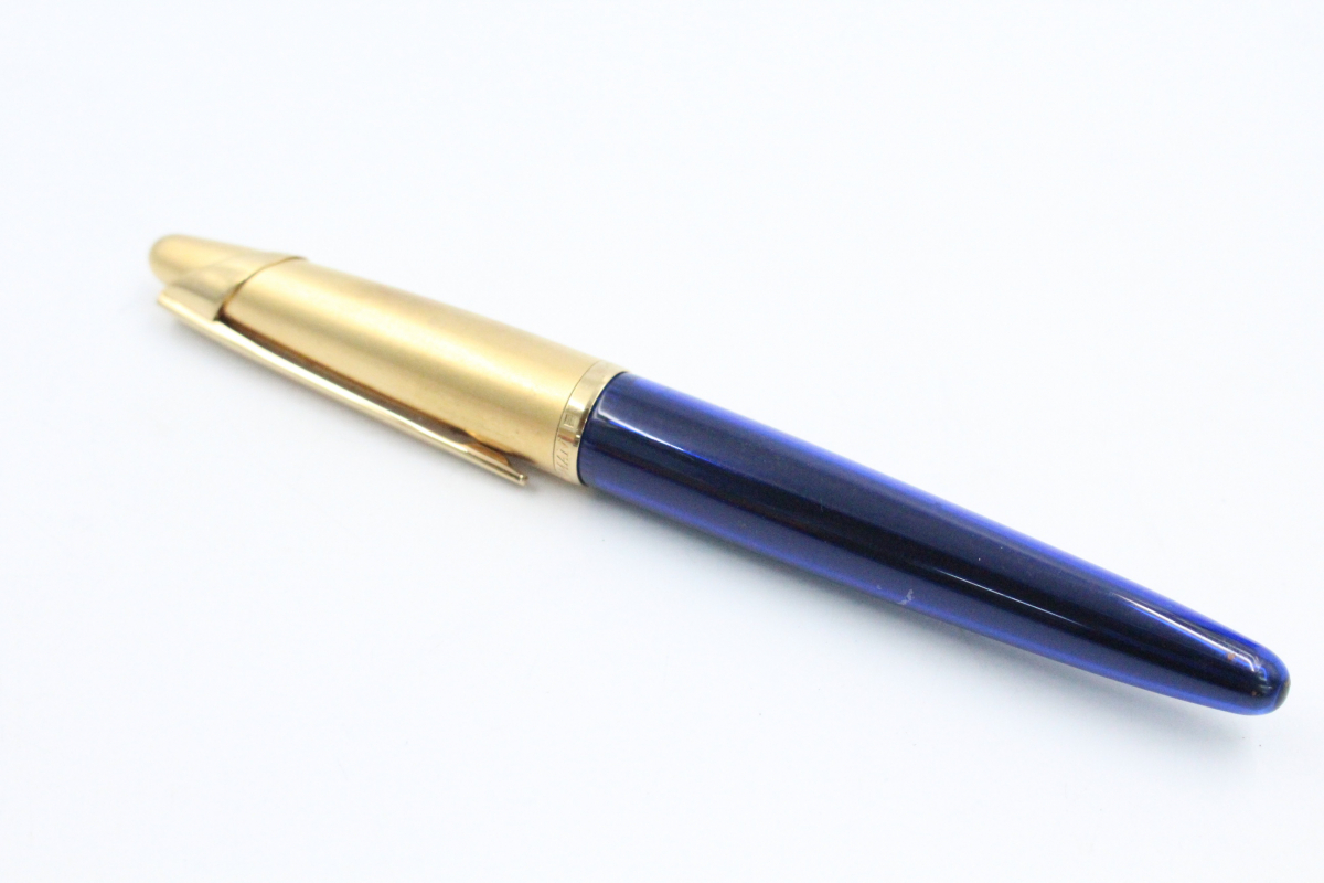 【ト長】WATERMAN ウォーターマン 万年筆 キャップ式 ペン先 18K 750刻印 ゴールド ブルーカラー 筆記用具 IR677IOE99の画像1