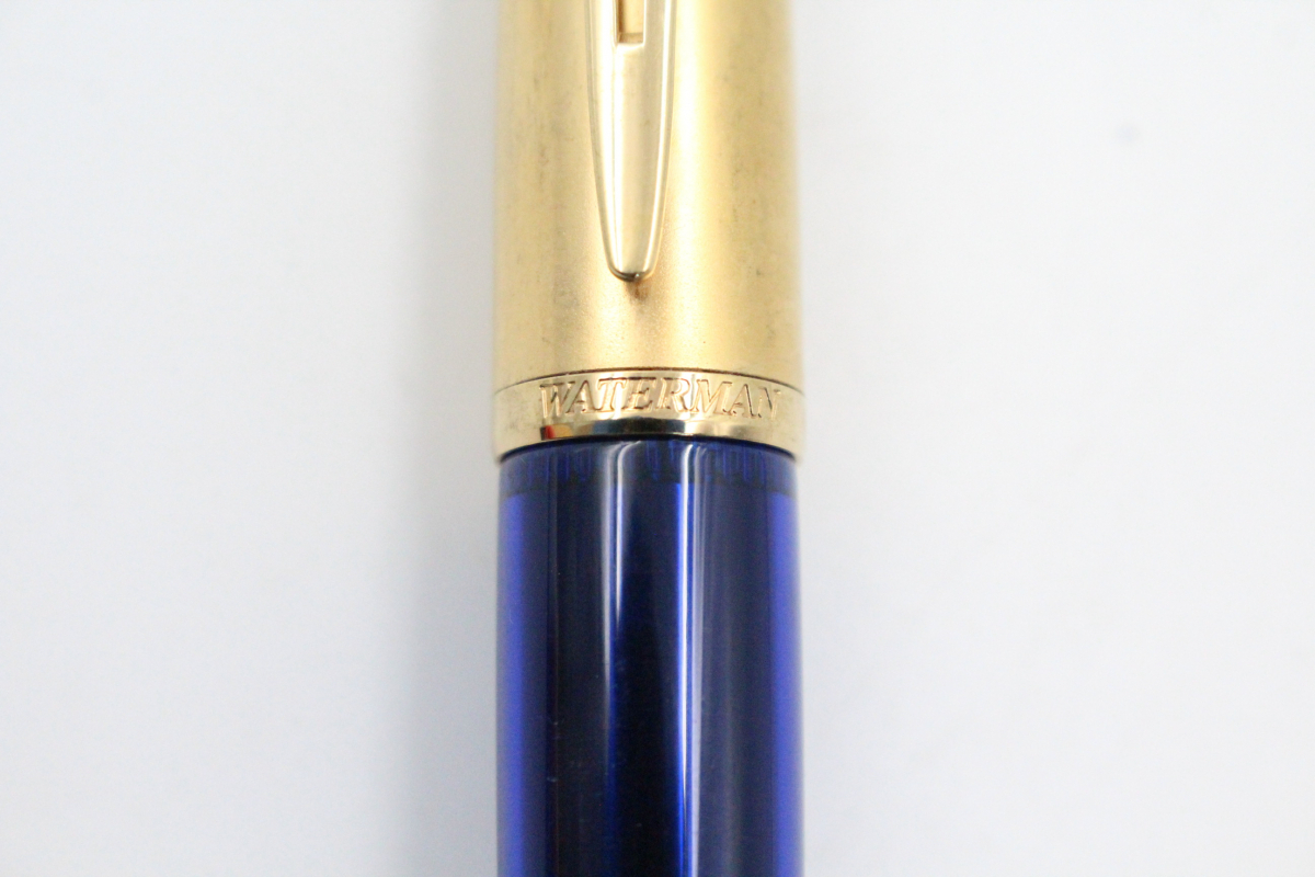 【ト長】WATERMAN ウォーターマン 万年筆 キャップ式 ペン先 18K 750刻印 ゴールド ブルーカラー 筆記用具 IR677IOE99の画像2