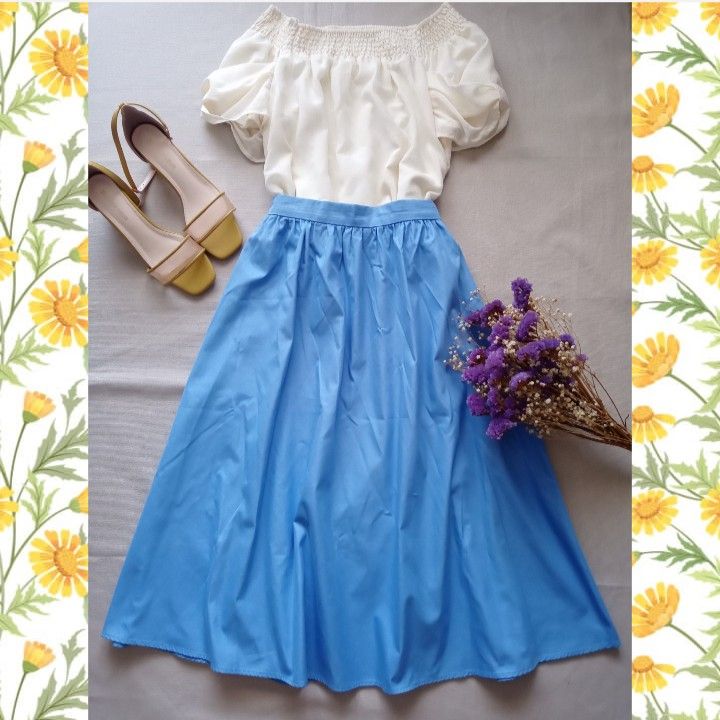 ◆新品同様★GU 爽やかなブルーのコットン ギャザー スカート *S~M位
