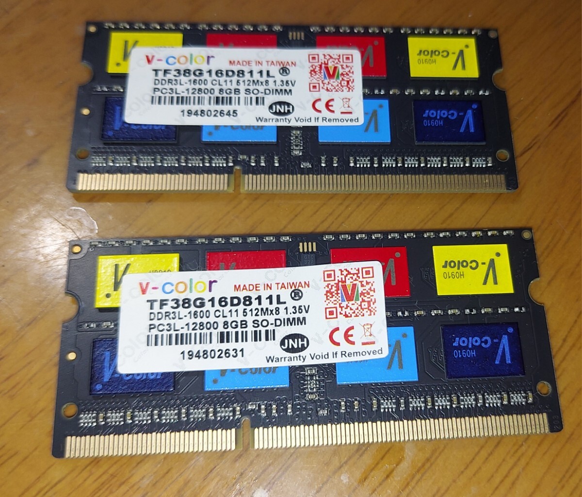 v-color PC3L-12800 DDR3L ノートPC用 メモリ 8GB 2枚の画像1