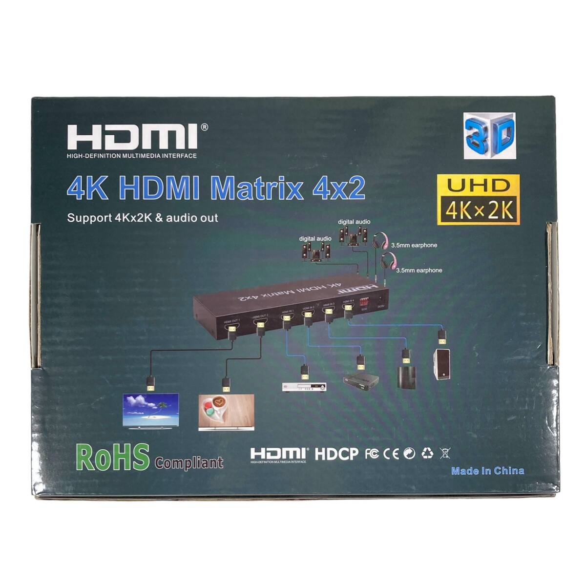 【1円オークション】4K x 2K HDMIマトリックス セレクター 4入力2出力 音声分離器 光デジタル・L/Rオーディオ分離 スイッチャー ARM0117の画像2