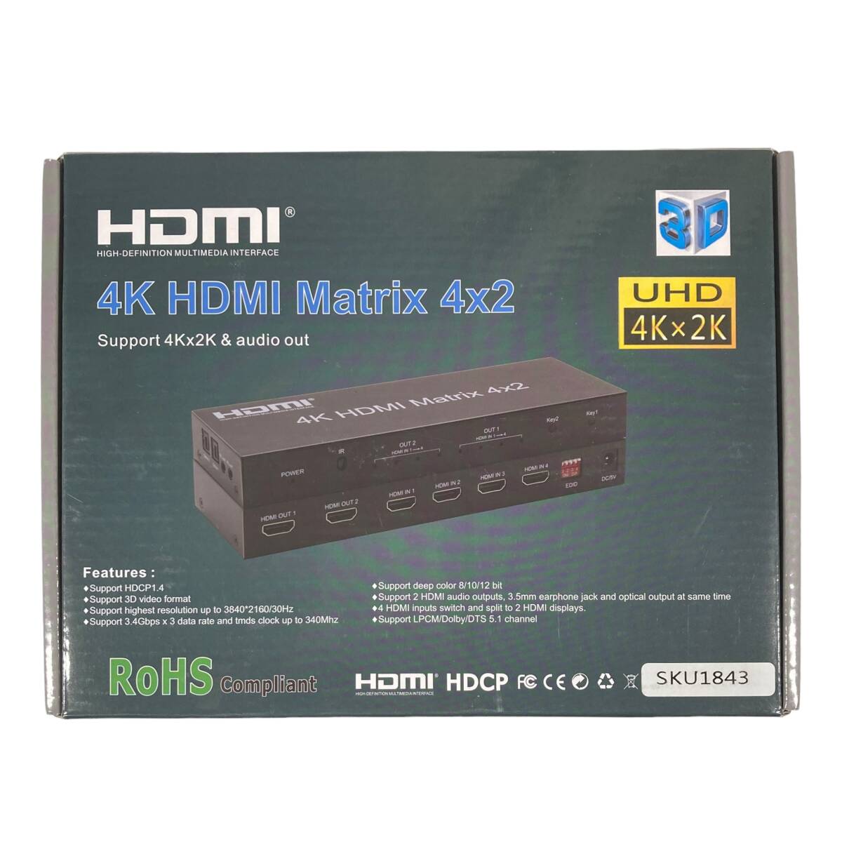 【1円オークション】4K x 2K HDMIマトリックス セレクター 4入力2出力 音声分離器 光デジタル・L/Rオーディオ分離 スイッチャー ARM0117の画像1
