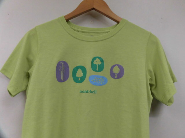 mont-bell モンベル イラストプリント 半袖 Tシャツ 1114421 丸首 トップス ライトグリーン 黄緑 レディース Sサイズ_画像2