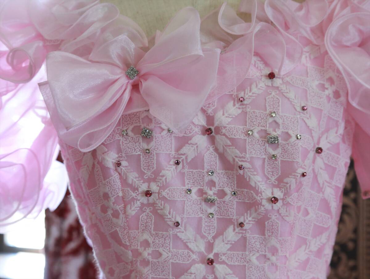 美品ツジタイTSUJITAI高級ウエディングドレス11号Lサイズピンクカラードレスアンティークドレス舞台衣装_画像10
