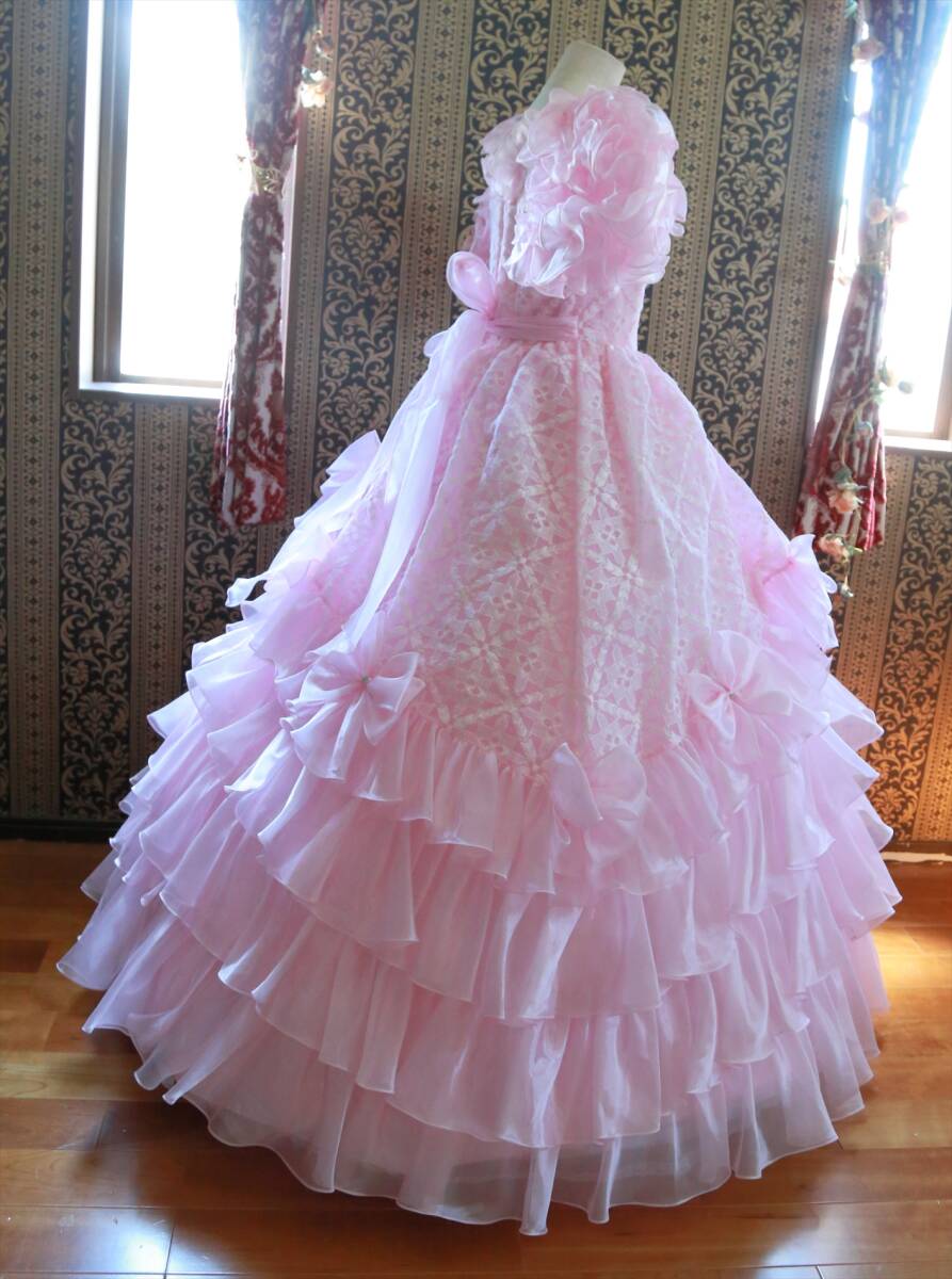 美品ツジタイTSUJITAI高級ウエディングドレス11号Lサイズピンクカラードレスアンティークドレス舞台衣装_画像4