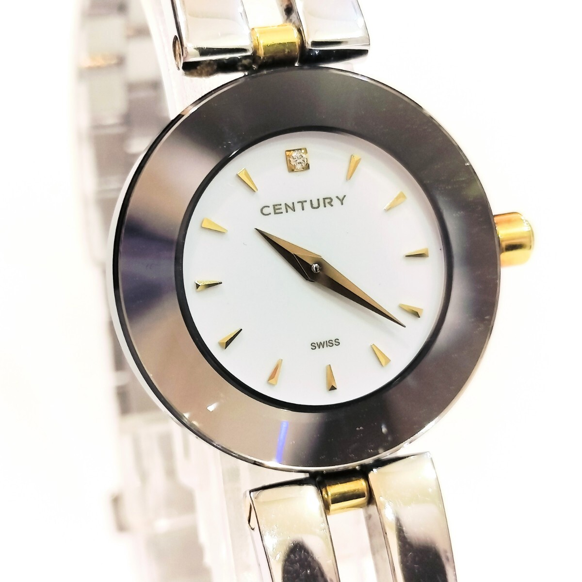 CENTURY センチュリー タイムジェム 1Pダイヤ クォーツ レディース 腕時計 不動品 ケースありの画像4