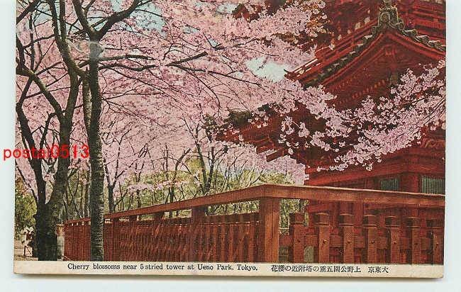 Xd8530●東京 上野公園五重塔と桜【絵葉書】_画像1