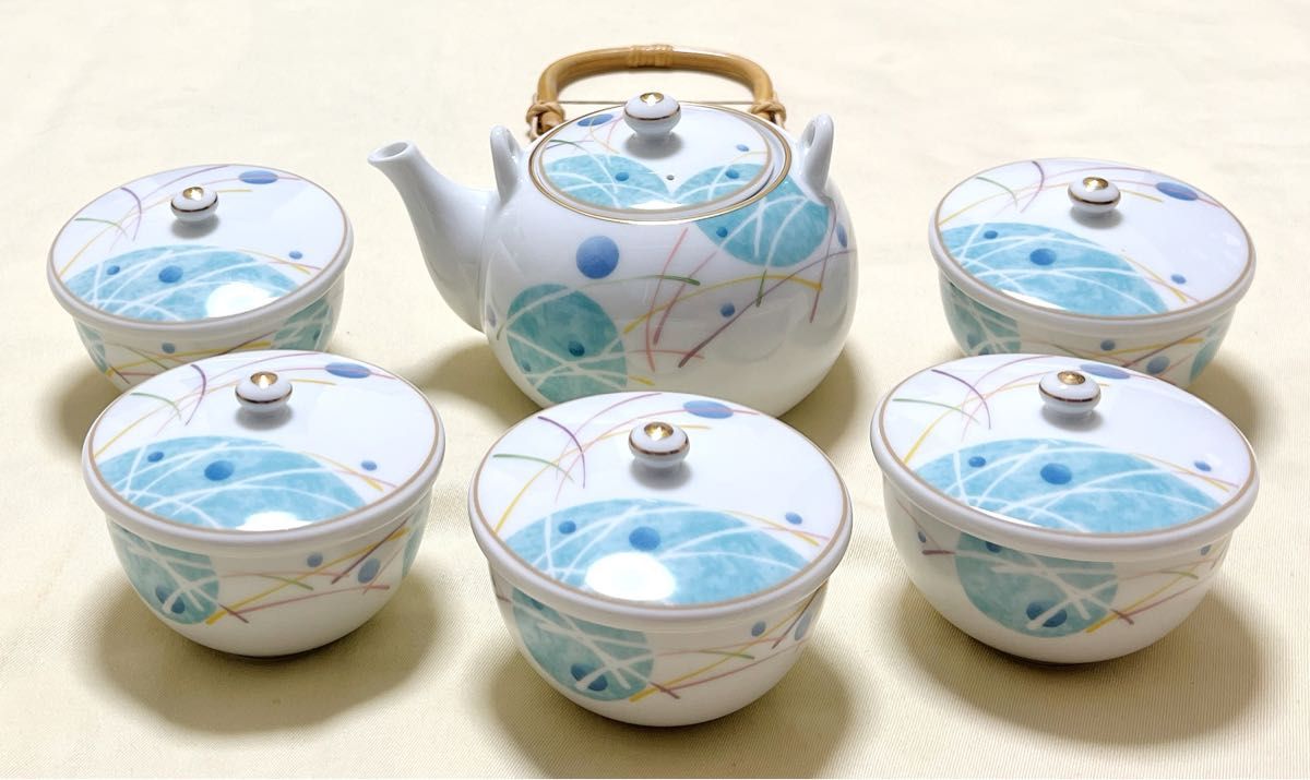 新品　乃りたけノリタケ　華麗句　茶こし付き急須＆蓋付湯呑5客　茶器揃え