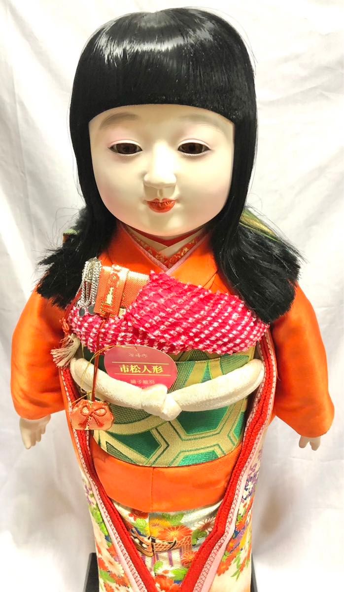 美品 市松人形 紫峰作 綸子総柄 日本人形 20号 アンティーク 美品 市松人形 紫峰作 綸子総柄 日本人形 20号 アンティーク