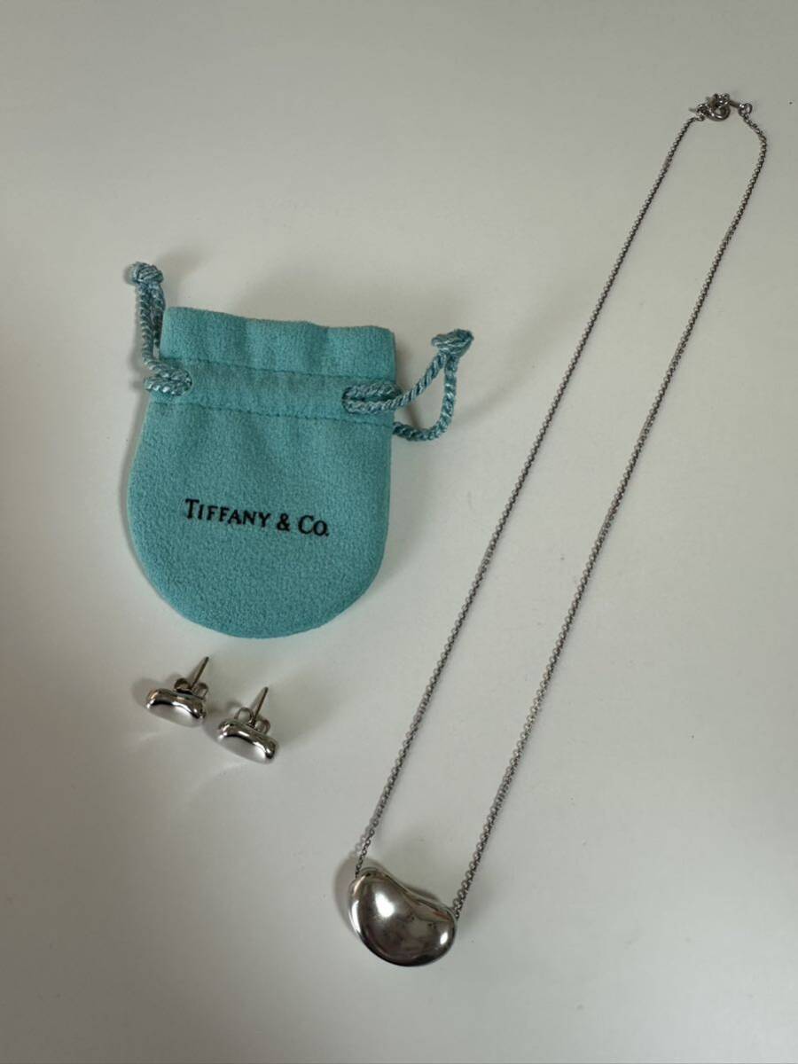 TIFFANY&Co. ティファニー 925刻印 ビーン ネックレス ピアス シルバー 保存袋付きの画像1