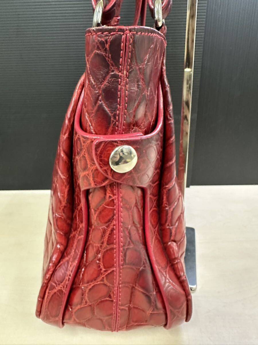 mauro governa マウロゴヴェルナ ハンドバッグ 赤 レッド クロコダイル型押し の画像4