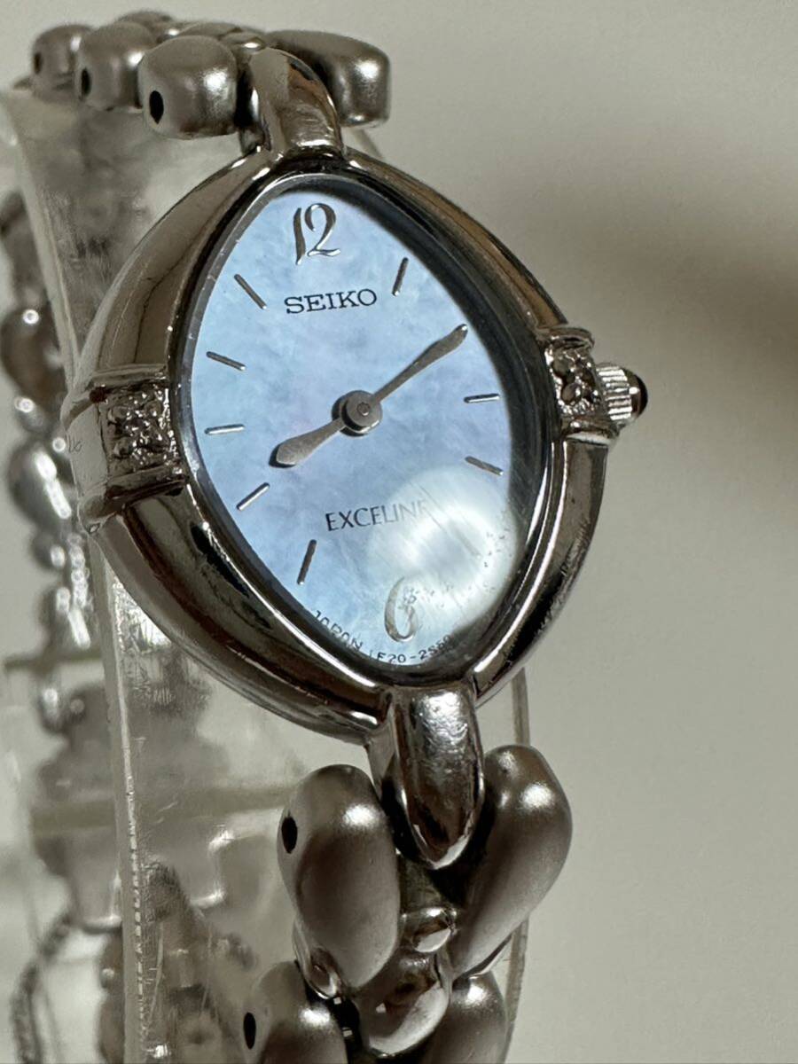 SEIKO セイコー QZ 1F20-6B60 エクセリーヌ ダイヤ付 シェル文字盤 レディース腕時計 稼働品 の画像2