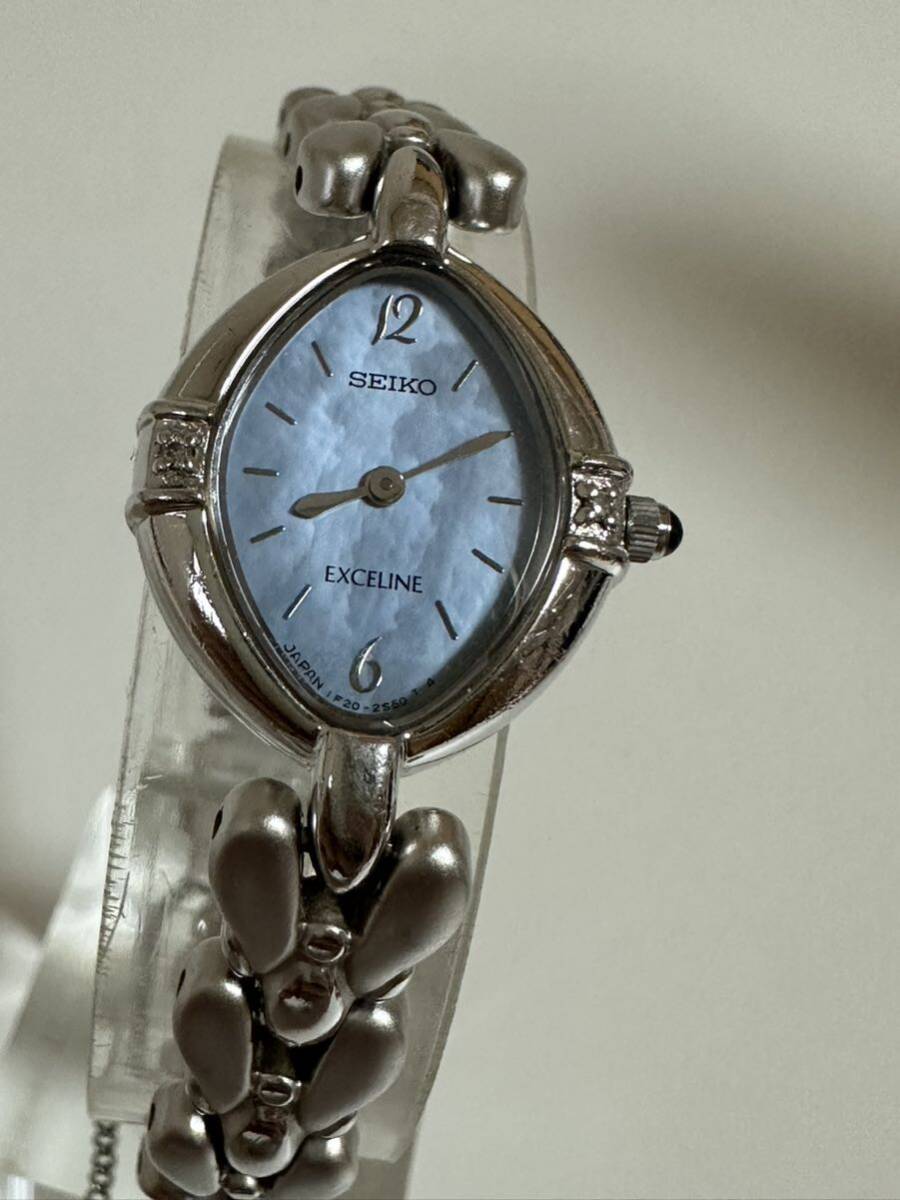 SEIKO セイコー QZ 1F20-6B60 エクセリーヌ ダイヤ付 シェル文字盤 レディース腕時計 稼働品 の画像1