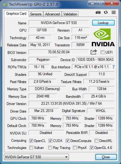 NVIDIA 180-11071 (GeForce GT530) 2GB DDR3 ★ビデオメモリ2G★の画像5