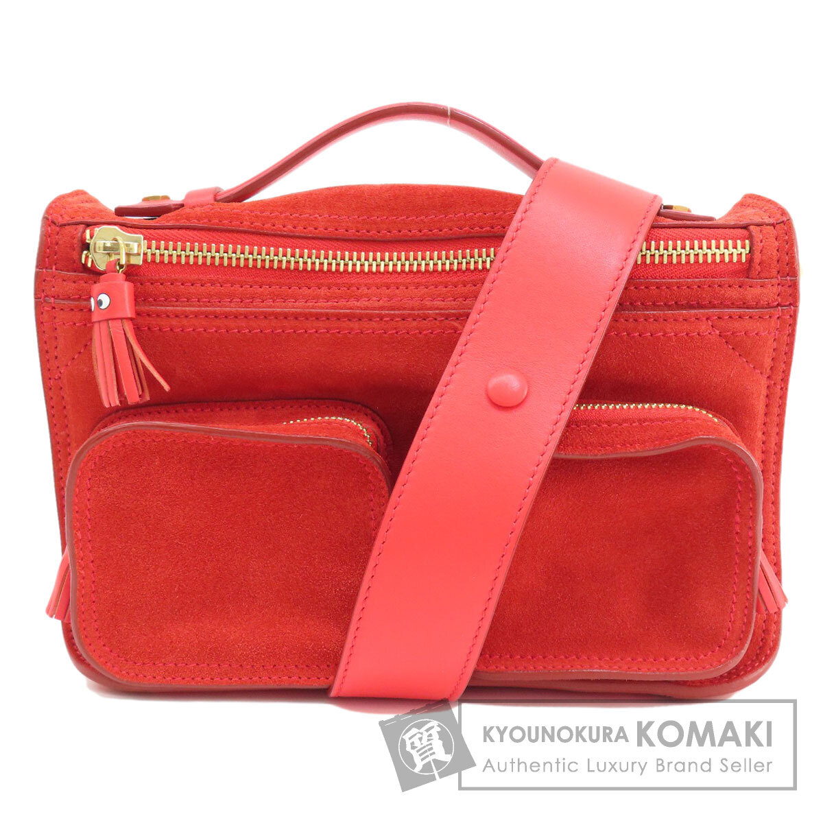 Anya Hindmarch アニヤ・ハインドマーチ シンプルデザイン ショルダーバッグ スウェード レディース 中古_画像1