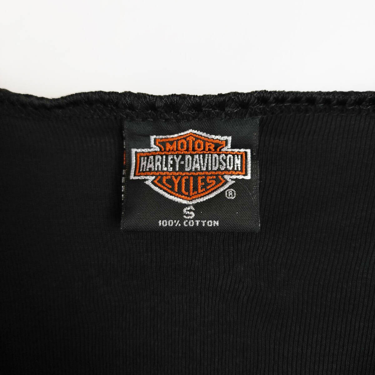 YHqyy/Sサイズ/USA製 HARLEY-DAVIDSON ハーレーダビッドソン Vネック 半袖Tシャツ 黒(ブラック)系 USED 古着 レース レディース ロゴの画像4