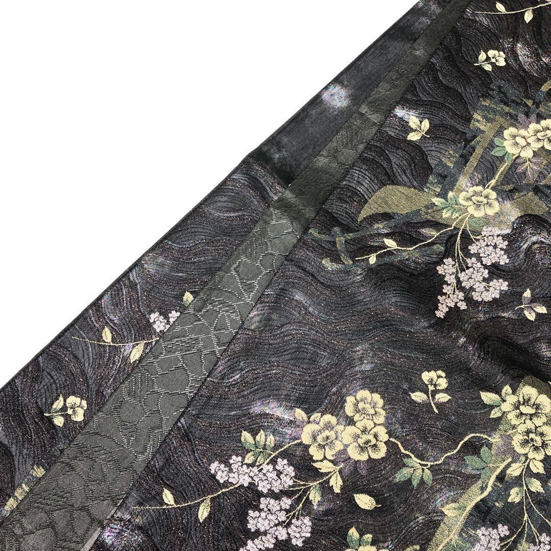 袋帯 桜の花と波模様 オーロラ箔 金糸 黒色 O-3450_画像7