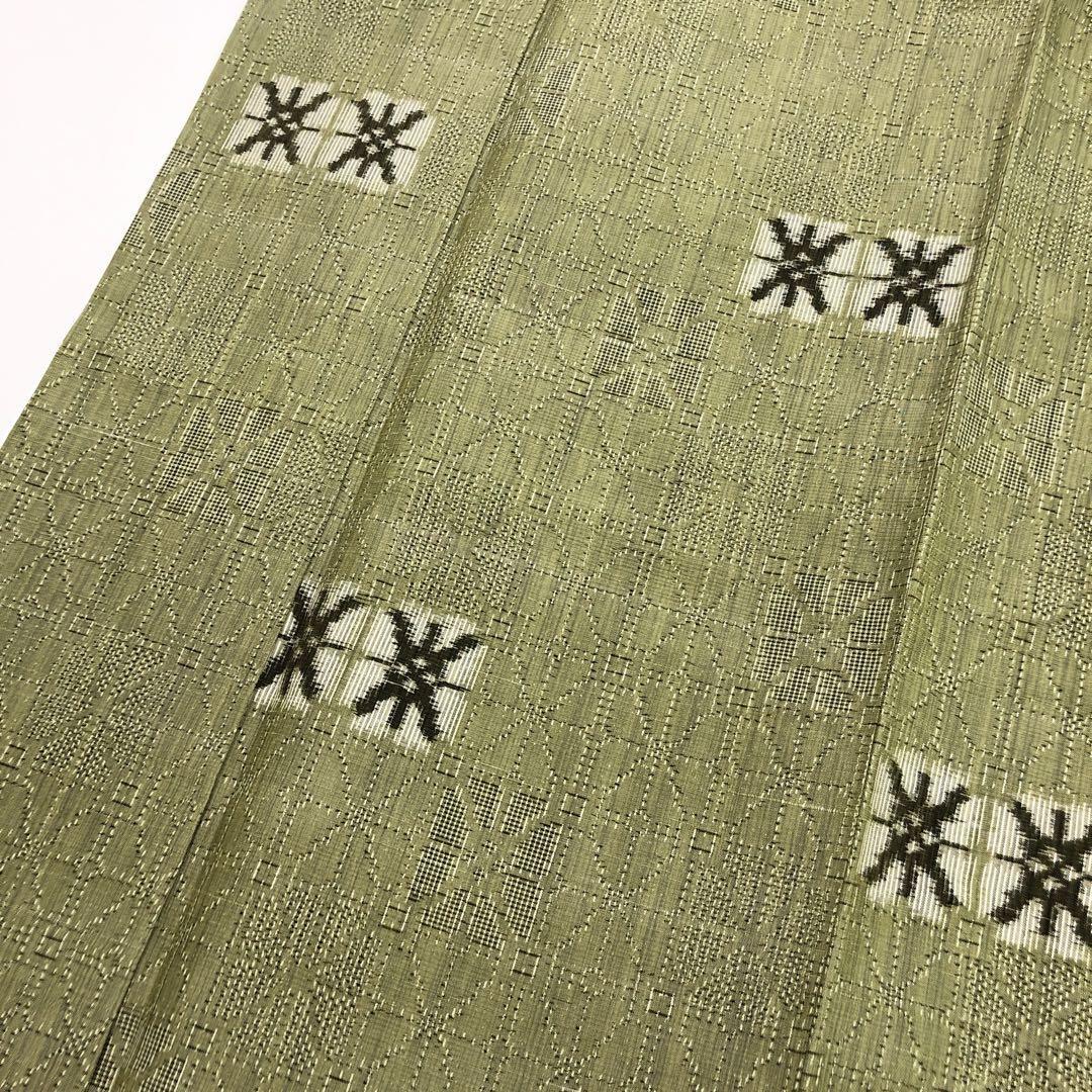 単衣 紬着物 飛び柄 抽象織模様 呉竹鼠色 しつけ糸 K-3588 紬・お召 単衣 紬着物 飛び柄 抽象織模様 呉竹鼠色 しつけ糸 K-3588 紬・お召