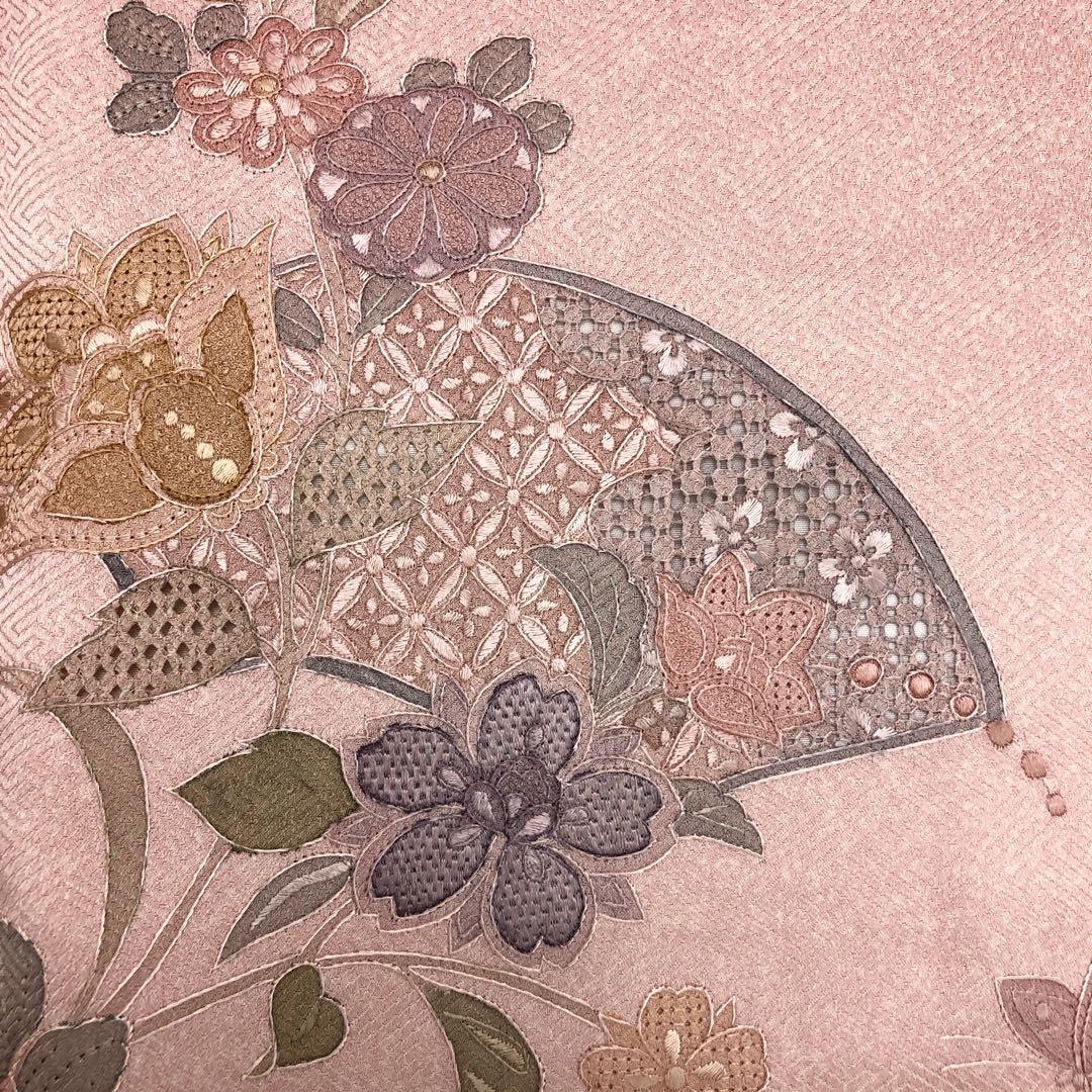 付下げ 汕頭刺繍 相良刺繍 美しい花柄模様 曙色 トールサイズ K-3668_画像8