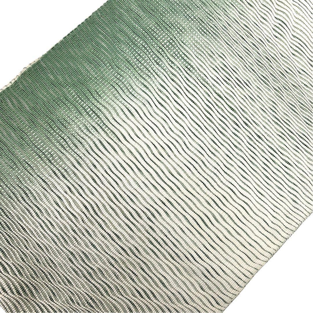 夏帯 名古屋帯 絽 よれ縞模様 グラデーション 乳白色 O-3615_画像2