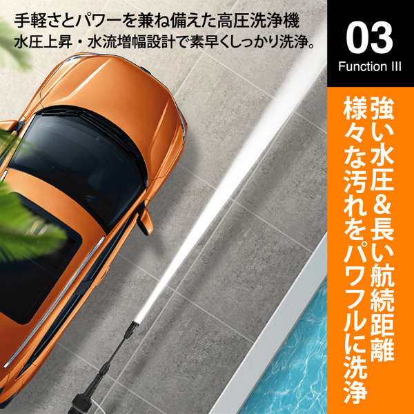 超強力噴射 充電式 高圧洗浄機 大容量バッテリー２個セット コードレス コンパクト ハンディウォッシャー 洗車 吐出圧力2.4Mpa 軽量_画像6