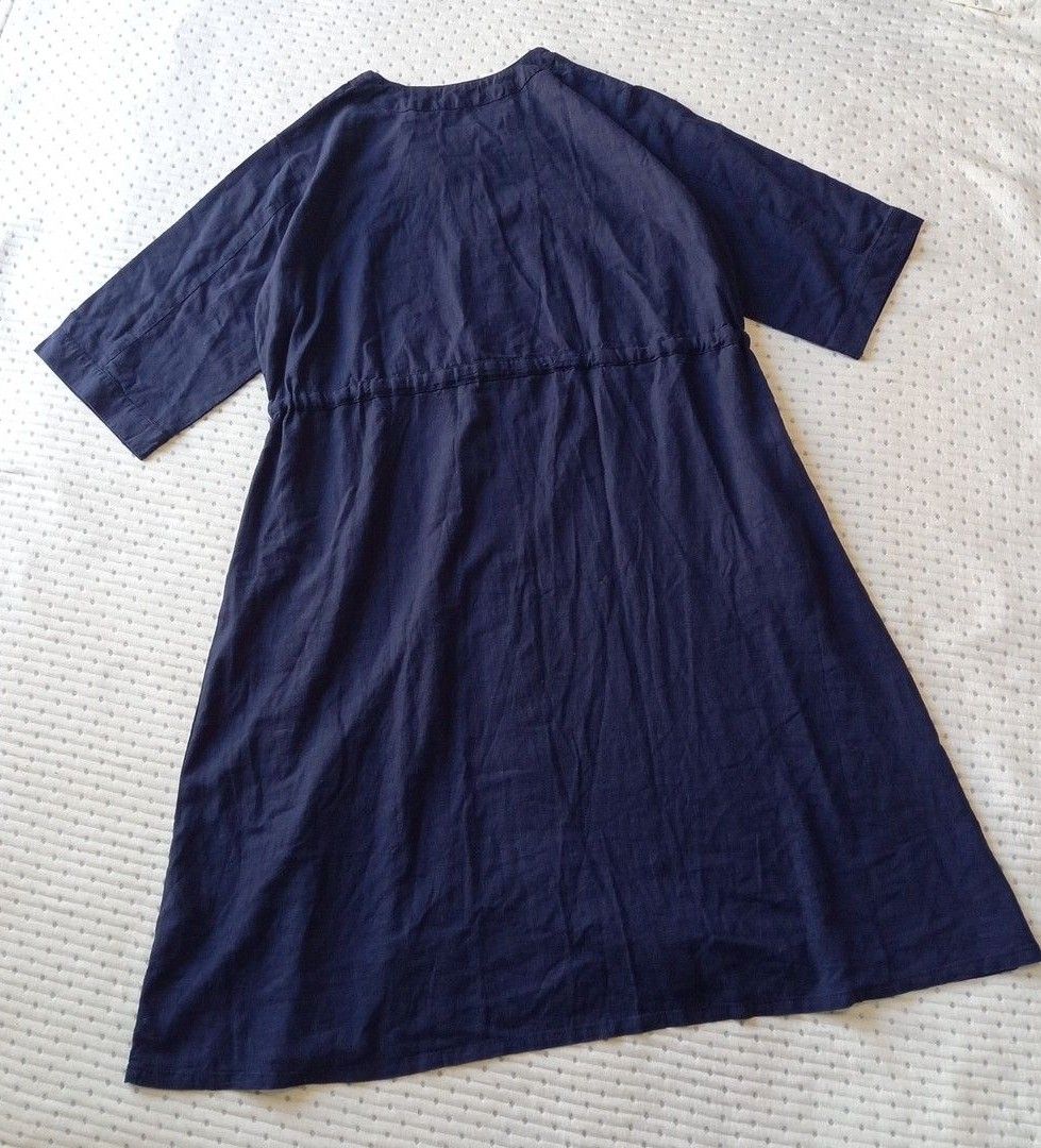 新品 LARU ラル ネイビー 七分袖 リネン ロングワンピース ロングシャツ レディース 大きいサイズ 4Lサイズ