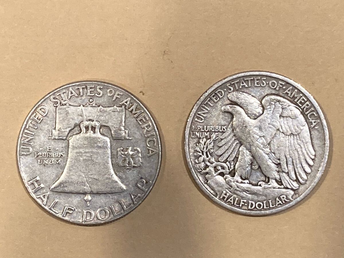 1円スタート アメリカ銀貨 ハーフダラー ウォーキングリバティー1945 フランクリン1962 2枚セットの画像2