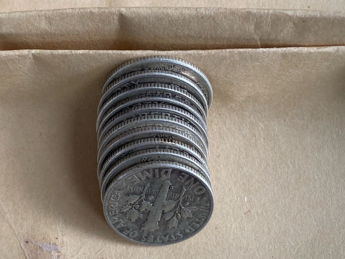 1円スタート アメリカ銀貨 10セント 10枚セット ルーズベルト 1963年以前の画像3