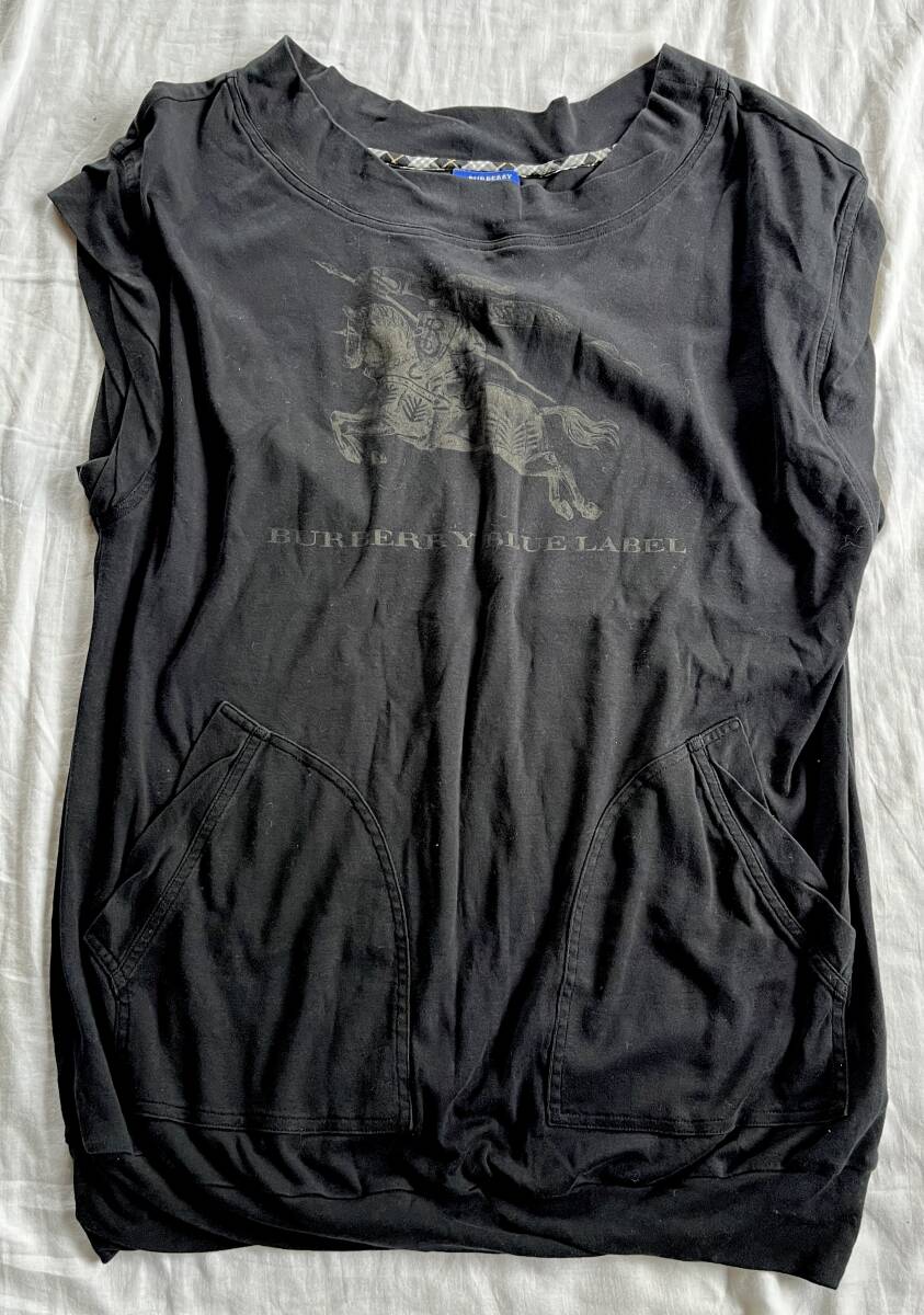 バーバリーブルーレーベル BURBERRY BLUELABEL 半袖 カットソー Tシャツ ボーダー レディース サイズ38 ビックサイズ　ワンピースとしても