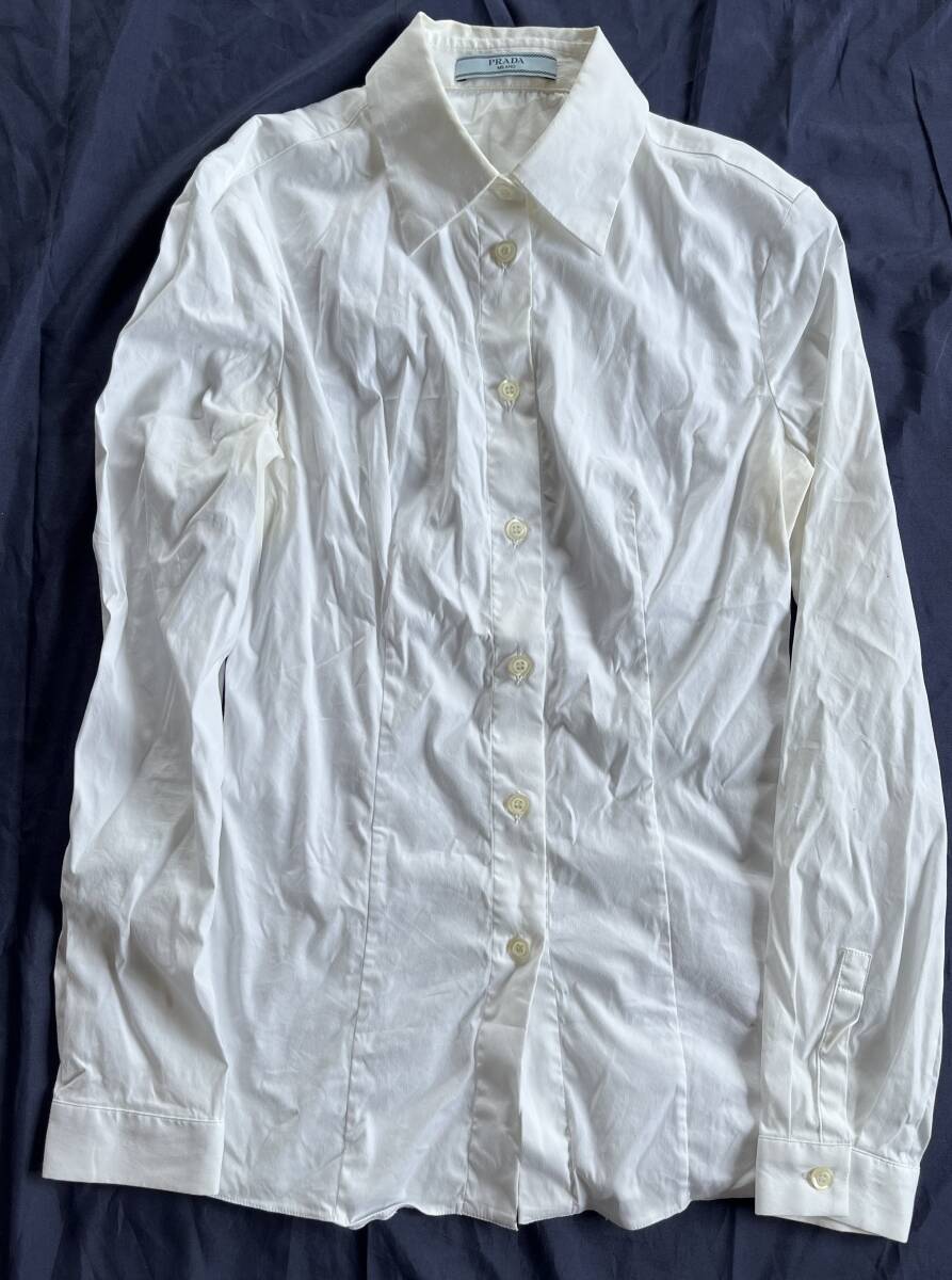  beautiful goods PRADA Prada lady's white long sleeve shirt tops 36 inscription used 