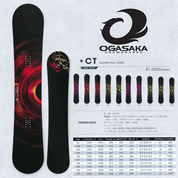 16-17モデル OGASAKA CT154 Comfort Turn オガサカ スノーボード メンズ 154cm フリースタイル 板の画像1