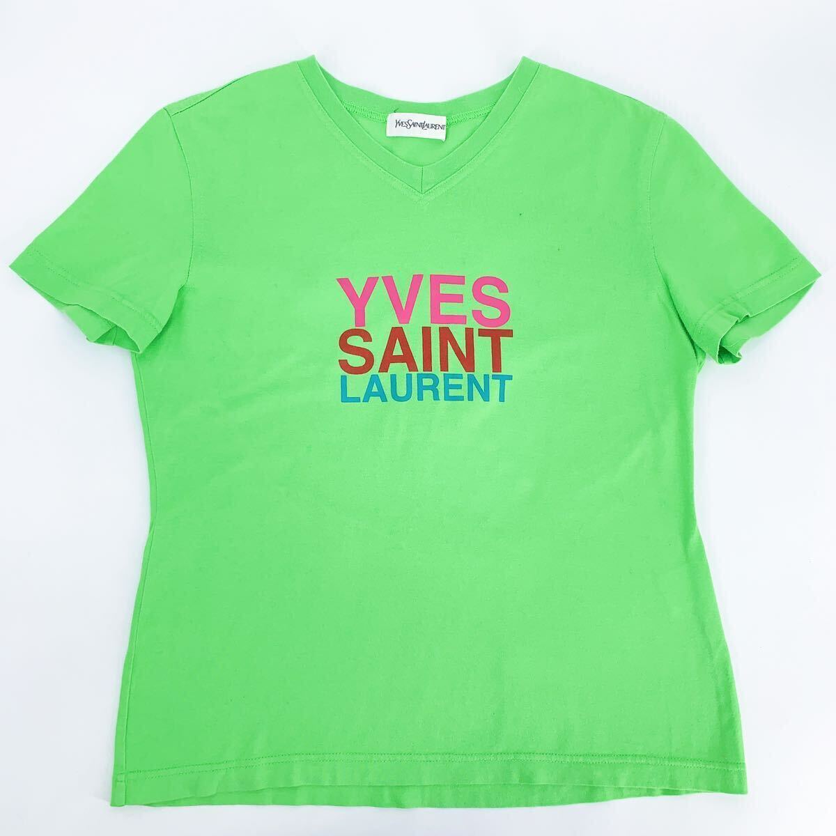美品 Yves saint Laurent イヴサンローラン Tシャツ ロゴ グリーン Mの画像1