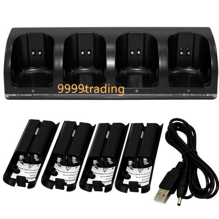  nintendo wii remote control black easy USB charge charger easily battery 4 piece immediate payment cheap 