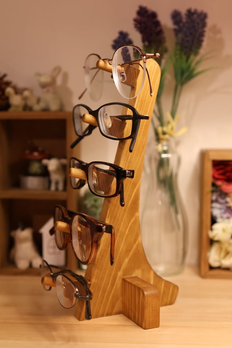 メガネ ラック スタンド 置き ホルダー 木製 アンティーク風 ビンテージ 男前 眼鏡 サングラス 収納 ケース 51pine
