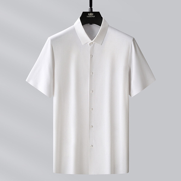 XL ホワイト 父の日 ワイシャツ メンズ 半袖 ドレスシャツ シルクシャツ 形態安定 ストレッチ 滑らかい 柔らかい 上質_画像1