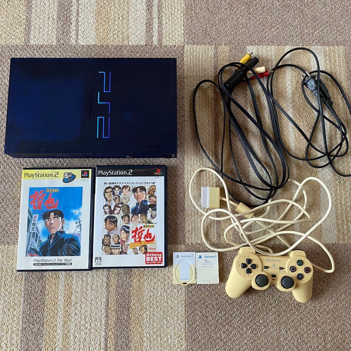 PS2 SCPH-50000 MB/NH　ミッドナイトブルー　ソフト2枚　メモリーカード　コントローラーセット