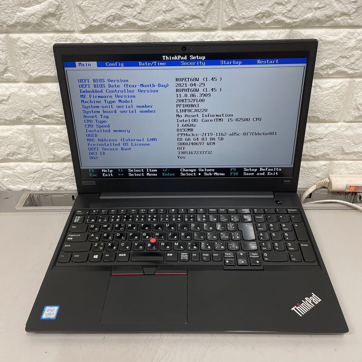ワ43 Lenovo ThinkPad E580 Core i5 8250U メモリ8GBの画像9