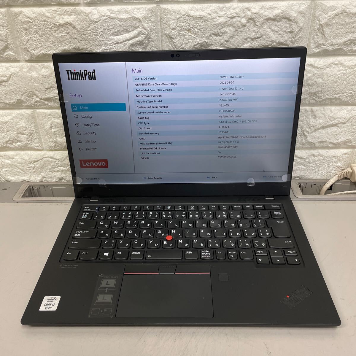 ン52 Lenovo ThinkPad X1Carbon Core i7 10610U メモリ16GBの画像9