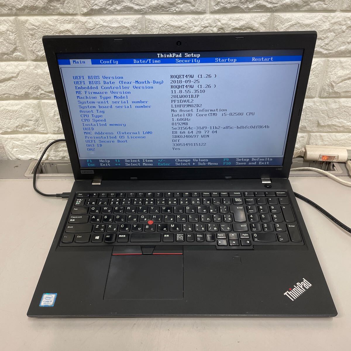 ン54 Lenovo ThinkPad L580 Core i5 8250U メモリ8GB_画像9