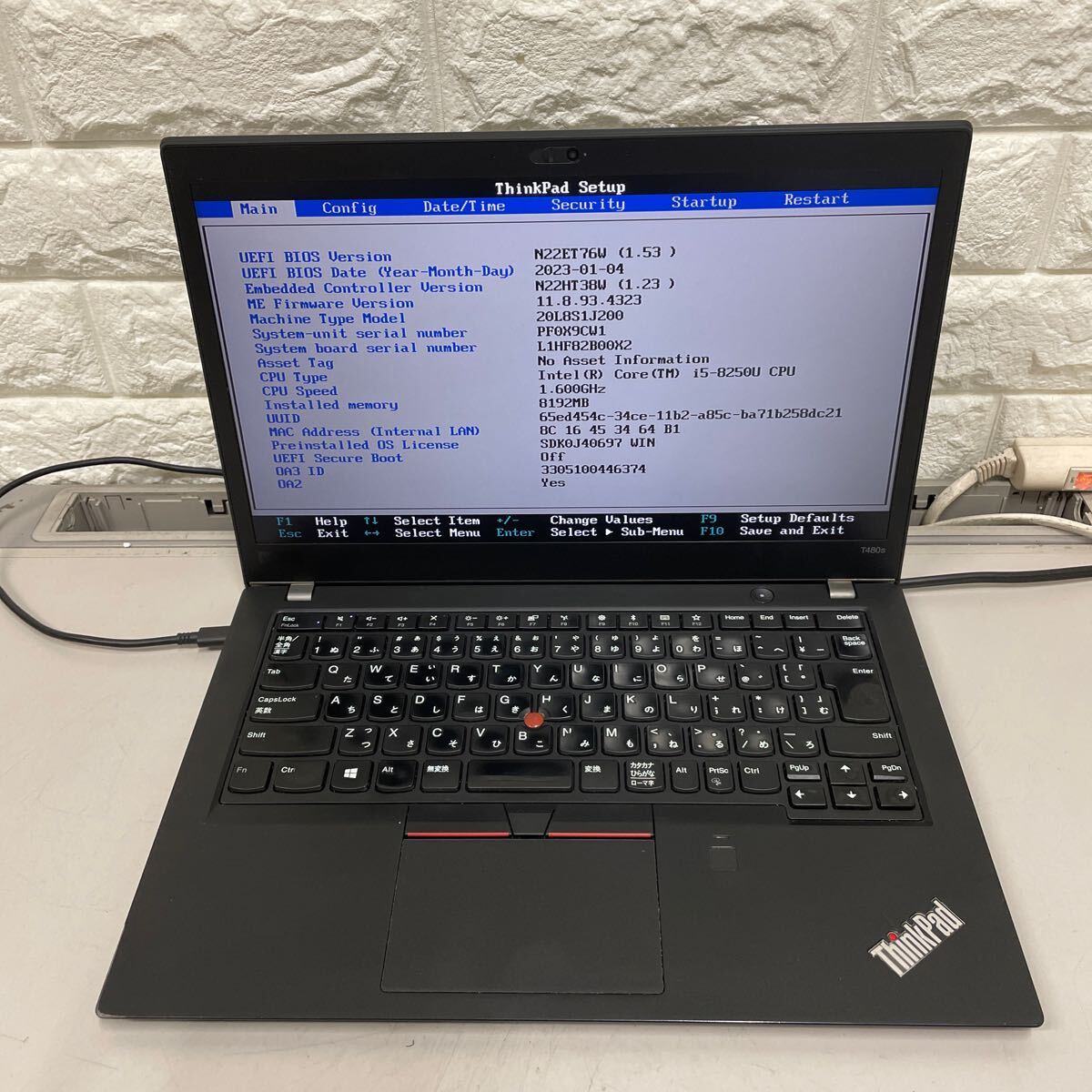 ★ア53 Lenovo ThinkPad T480S Core i5 8250U メモリ8GB_画像2