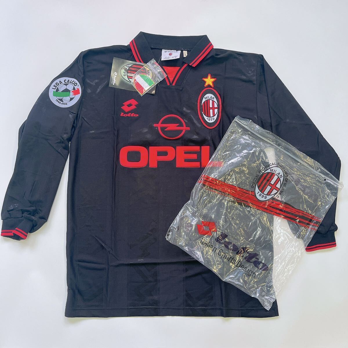 3SB157【未使用】 ACミラン サッカーユニフォーム lotto OPEL A.C.Milan Lサイズ タグ付き 現状品_画像2