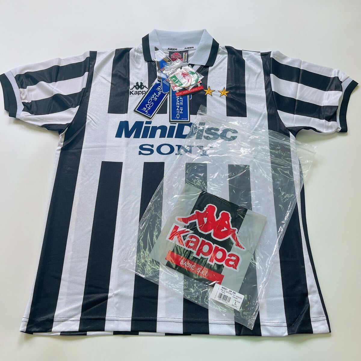 3SB169【未使用】 ユベントス サッカーユニフォーム Kappa JUVENTUS SONY MiniDisc タグ付き Lサイズ 現状品_画像2