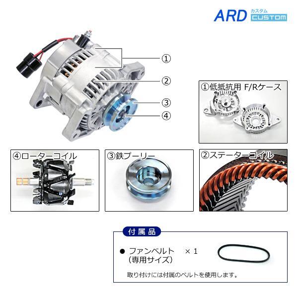 ジムニー JA11 JA11C JA11V（2型以降～） 低抵抗・高出力 オルタネーター 80A　鉄プーリー仕様（メッキ）　RR80-F6A-03S-SC [A-AC016]_画像3