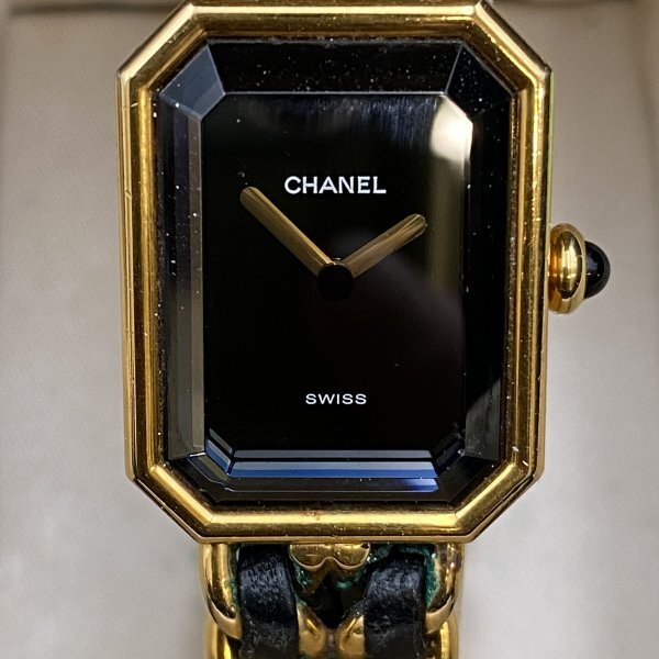 G0412T21 CHANEL シャネル 腕時計 プルミエール H0001 ゴールドメッキ/革 ブラック文字盤 クオーツ 中古ジャンクの画像9