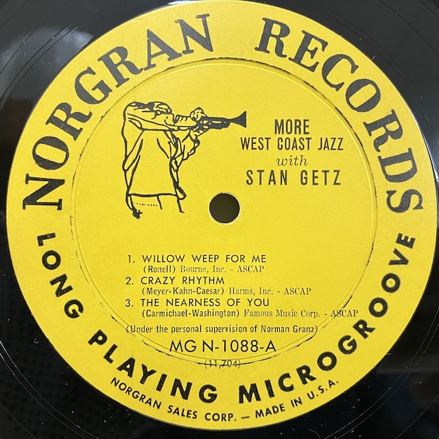 ●即決LP Stan Getz / More West Coast Jazz Mgn1088 j40653 米オリジナル、艶Norgran黄黒Tp/Dg Mono _画像3