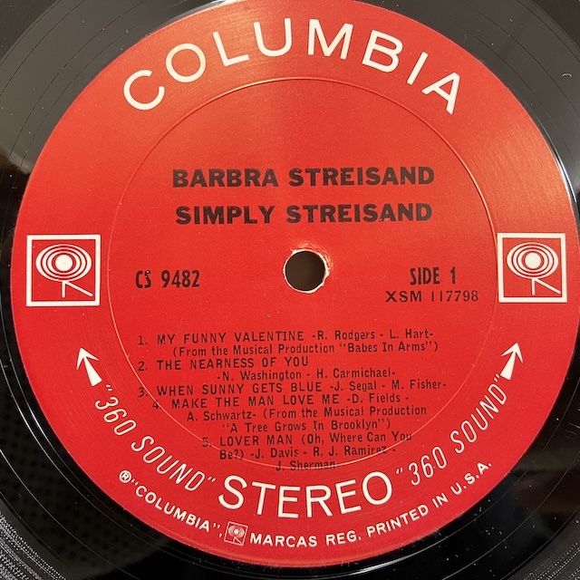 ●即決VOCAL LP Barbra Streisand / Simply Streisand cs9482 jv6602 米オリジナル、2eye白矢Stereo_画像3