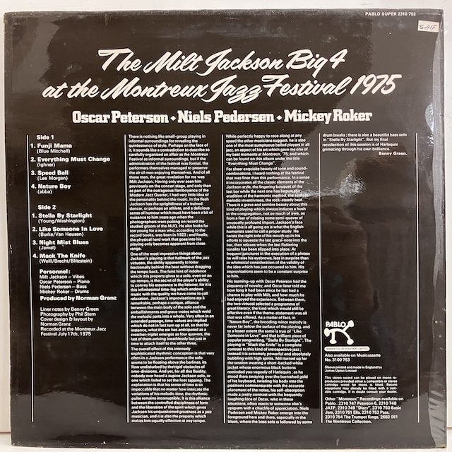 ●即決LP Milt Jackson / Big 4 at the Montreux Jazz Festival 1975 2310753 j40927 英オリジナル _画像2
