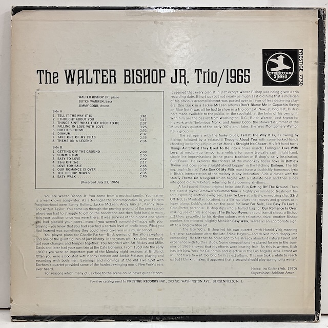 ●即決LP Walter Bishop Jr trio / 1965 prst7730 j40938 米オリジナル、DBH刻印、Trident Stereo_画像2