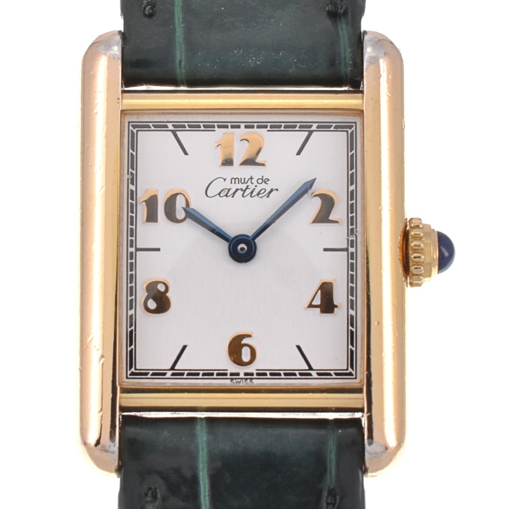 △ カルティエ CARTIER 1613/Ｗ1008354 マストタンク SV925(GP)/レザー クォーツ レディース 良品 D#127963_画像1