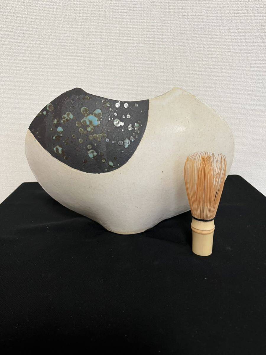 【在銘】陶器製 変形 花器 管理NO120 フラワーベース 花瓶 華道 華展 花展 いけばな 生け花_画像1